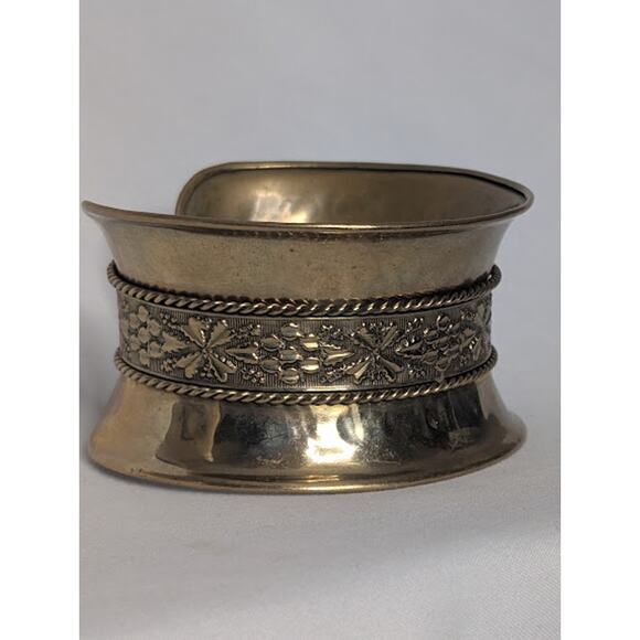 Vintage Brass Cuff Bracelet with Woven Design Vintage, Boho, Statement, Handmade - Picture 3 of 6